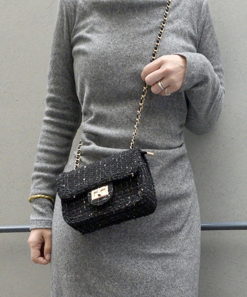 styiro（スタイロ）の「ツイードショルダーバッグ（ショルダーバッグ・レディース・ピンク/ホワイト/ブラック/アイボリー・FREE）」の3枚目の写真