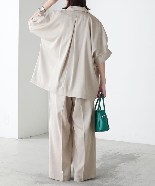 セットアップ対応】フェイクリネン ボリュームタックスリーブコクーン