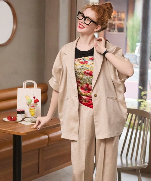 BONLECILL（ボンルシール）の「【セットアップ対応】フェイクリネン ボリュームタックスリーブコクーンテーラードジャケット（テーラードジャケット・レディース・チャコールグレー/アイボリー/ブラック/ブラウン/ベージュ・FREE）」の21枚目の写真