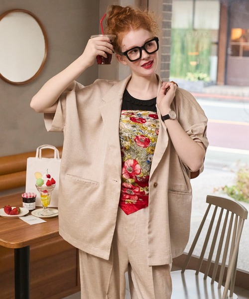 BONLECILL（ボンルシール）の「【セットアップ対応】フェイクリネン ボリュームタックスリーブコクーンテーラードジャケット（テーラードジャケット・レディース・チャコールグレー/アイボリー/ブラック/ブラウン/ベージュ・FREE）」の19枚目の写真