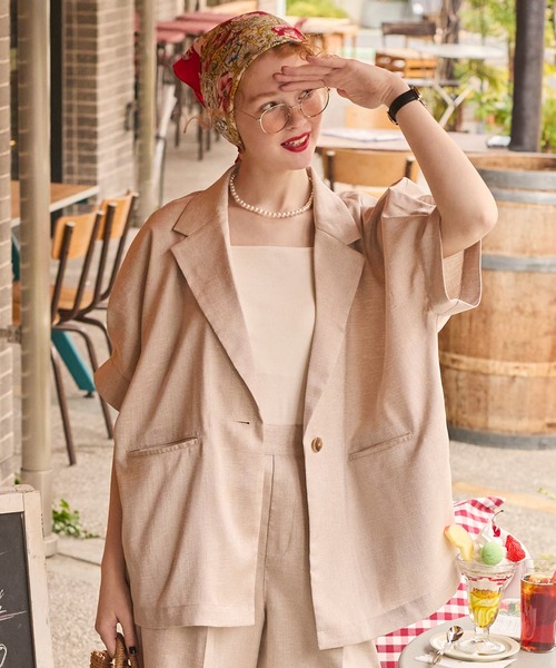 BONLECILL（ボンルシール）の「【セットアップ対応】フェイクリネン ボリュームタックスリーブコクーンテーラードジャケット（テーラードジャケット・レディース・チャコールグレー/アイボリー/ブラック/ブラウン/ベージュ・FREE）」の6枚目の写真