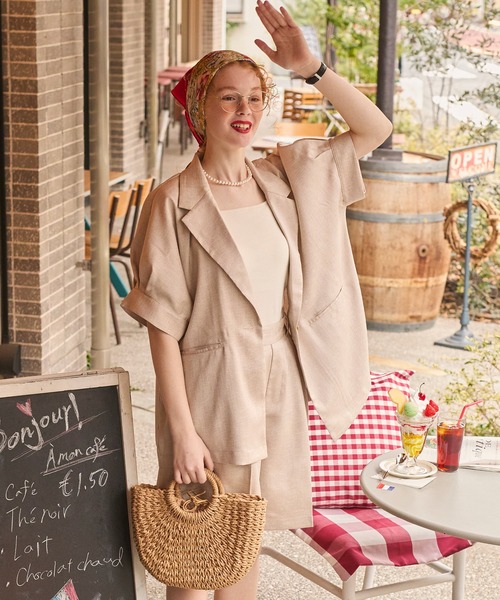 BONLECILL（ボンルシール）の「【セットアップ対応】フェイクリネン ボリュームタックスリーブコクーンテーラードジャケット（テーラードジャケット・レディース・チャコールグレー/アイボリー/ブラック/ブラウン/ベージュ・FREE）」の13枚目の写真