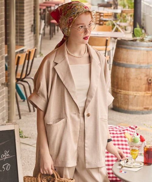 BONLECILL（ボンルシール）の「【セットアップ対応】フェイクリネン ボリュームタックスリーブコクーンテーラードジャケット（テーラードジャケット・レディース・チャコールグレー/アイボリー/ブラック/ブラウン/ベージュ・FREE）」の9枚目の写真