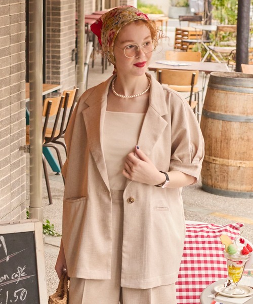 BONLECILL（ボンルシール）の「【セットアップ対応】フェイクリネン ボリュームタックスリーブコクーンテーラードジャケット（テーラードジャケット・レディース・チャコールグレー/アイボリー/ブラック/ブラウン/ベージュ・FREE）」の12枚目の写真