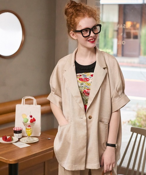 BONLECILL（ボンルシール）の「【セットアップ対応】フェイクリネン ボリュームタックスリーブコクーンテーラードジャケット（テーラードジャケット・レディース・チャコールグレー/アイボリー/ブラック/ブラウン/ベージュ・FREE）」の20枚目の写真