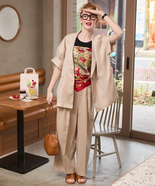 セットアップ対応】フェイクリネン ボリュームタックスリーブコクーン