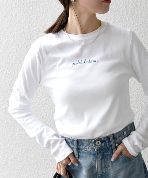 PETIT BATEAU（プチバトー）の「【SHIPS any別注】PETIT BATEAU:〈洗濯機可能〉ロゴ プリント ロン TEE 25SS（Tシャツ/カットソー・レディース・ホワイト/ネイビー・ONE SIZE）」の14枚目の写真