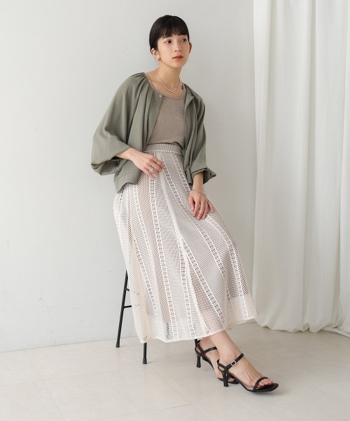 Bou Jeloud(ブージュルード)の「ラインレースフレアスカート(スカート・レディース・ブルー/オフホワイト/ベージュ・FREE)」の7枚目の写真