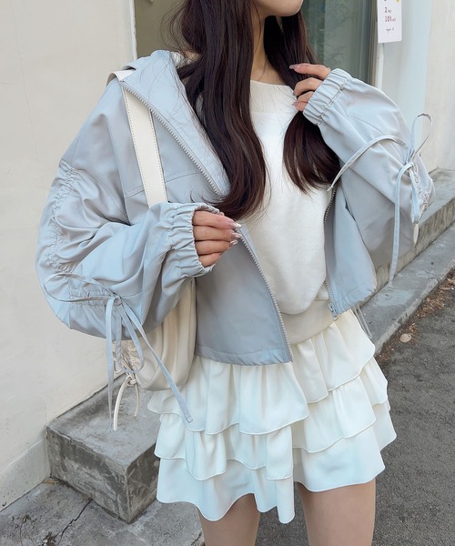 INGNI（イング）の「袖リボン付マウンテンパーカー（マウンテンパーカー・レディース・ライトグレー/ピンク/アイボリー/ブラック・M）」の4枚目の写真