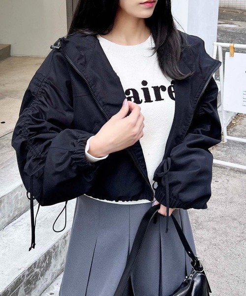 INGNI（イング）の「袖リボン付マウンテンパーカー（マウンテンパーカー・レディース・ライトグレー/ピンク/アイボリー/ブラック・M）」の3枚目の写真