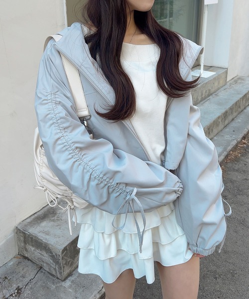 INGNI（イング）の「袖リボン付マウンテンパーカー（マウンテンパーカー・レディース・ライトグレー/ピンク/アイボリー/ブラック・M）」の9枚目の写真