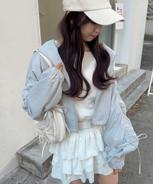 INGNI（イング）の「袖リボン付マウンテンパーカー（マウンテンパーカー・レディース・ライトグレー/ピンク/アイボリー/ブラック・M）」の10枚目の写真