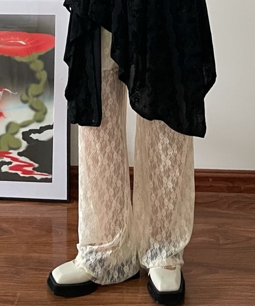 Teem Store(チームストア)の「レーススリム フレアパンツ レイヤード着 着回し力(その他パンツ・レディース・ホワイト/ブラック/アイボリー/ピンク・F)」の13枚目の写真