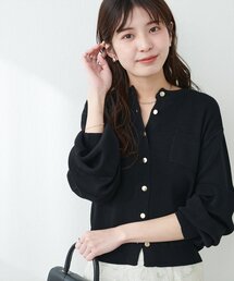 ポケット付きクルーネックカーデ