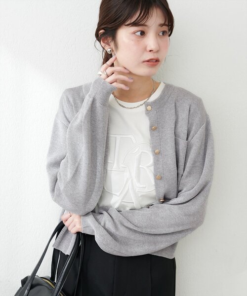 natural couture(ナチュラルクチュール)の「ポケット付きクルーネックカーデ(カーディガン/ボレロ・レディース・ミント/ライトグレー/ピンク/オフホワイト/ブラック・FREE)」の11枚目の写真