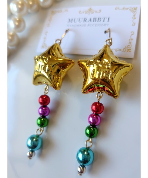 tone（トーン）の「【MUURABBTI】スターバルーンパーティーピアス(MA)（ピアス（両耳用）・レディース・ブラック/ゴールド・FREE）」の6枚目の写真