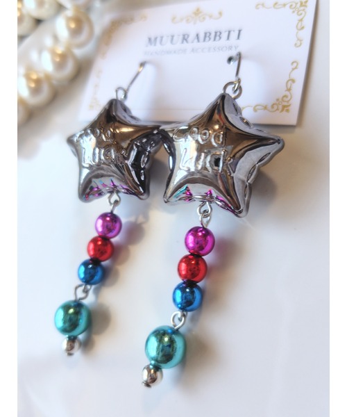 tone（トーン）の「【MUURABBTI】スターバルーンパーティーピアス(MA)（ピアス（両耳用）・レディース・ブラック/ゴールド・FREE）」の7枚目の写真