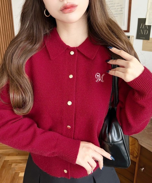 セール】刺繍入り金ボタン衿付きカーディガン（カーディガン/ボレロ