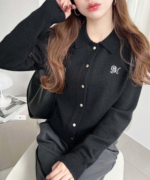 セール】刺繍入り金ボタン衿付きカーディガン（カーディガン/ボレロ