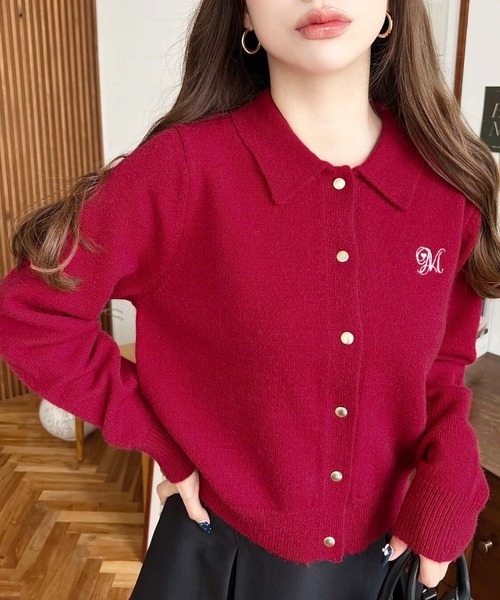 セール】刺繍入り金ボタン衿付きカーディガン（カーディガン/ボレロ