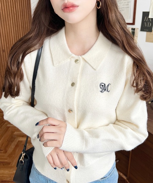 セール】刺繍入り金ボタン衿付きカーディガン（カーディガン/ボレロ