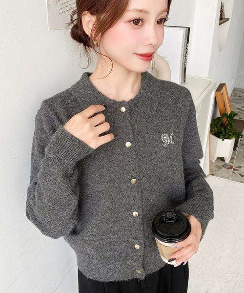 セール】刺繍入り金ボタン衿付きカーディガン（カーディガン/ボレロ