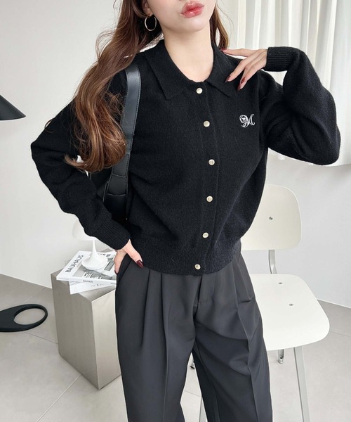 セール】刺繍入り金ボタン衿付きカーディガン（カーディガン/ボレロ