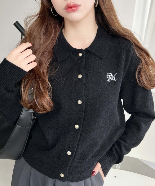 セール】刺繍入り金ボタン衿付きカーディガン（カーディガン/ボレロ