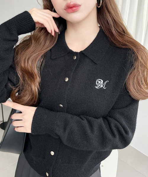 セール】刺繍入り金ボタン衿付きカーディガン（カーディガン/ボレロ