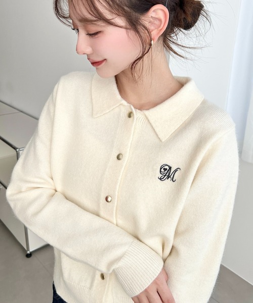 セール】刺繍入り金ボタン衿付きカーディガン（カーディガン/ボレロ