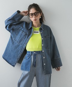 フロントZIPノーカラーデニムジャケット（ノーカラージャケット