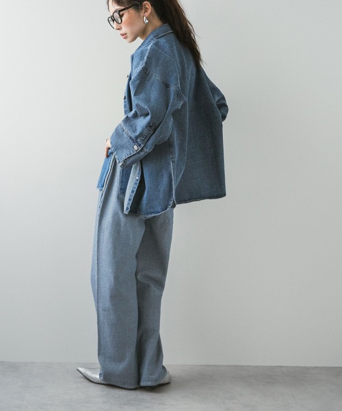 セール】オーバーサイズカフスデザインデニムシャツジャケット（デニム