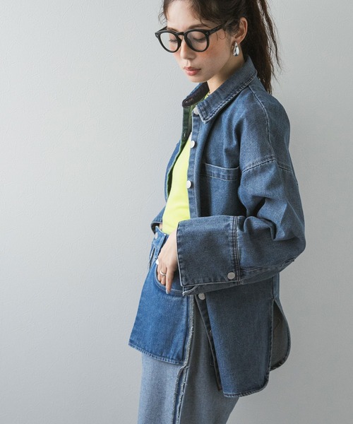 セール】オーバーサイズカフスデザインデニムシャツジャケット（デニム