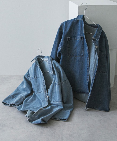 セール】オーバーサイズカフスデザインデニムシャツジャケット（デニム