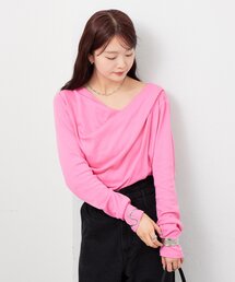 黒 長袖カットソー ピンク　サイズXL レディースのTシャツ/カットソー（ピンク/桃色系・長袖