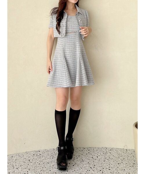 MERCURYDUO(マーキュリーデュオ)の「ハーフスリーブツイードフィットジャケット(その他アウター・レディース・ライトブルー/ライトグレー・MEDIUM/SMALL)」の14枚目の写真