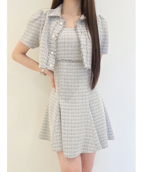 MERCURYDUO(マーキュリーデュオ)の「ハーフスリーブツイードフィットジャケット(その他アウター・レディース・ライトブルー/ライトグレー・MEDIUM/SMALL)」の3枚目の写真