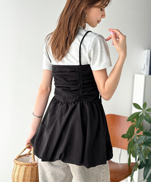 classicalelf(クラシカルエルフ)の「気になるライン、フワッと隠してオトナ可愛さ大爆発!前後2wayバルーンキャミソールビスチェ(キャミソール・レディース・チャコール/ブラック・X-LARGE/SMALL/MEDIUM/LARGE)」の4枚目の写真