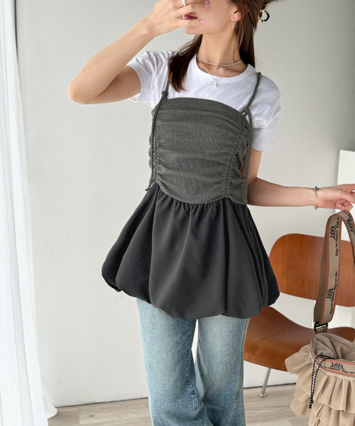 classicalelf(クラシカルエルフ)の「気になるライン、フワッと隠してオトナ可愛さ大爆発!前後2wayバルーンキャミソールビスチェ(キャミソール・レディース・チャコール/ブラック・X-LARGE/SMALL/MEDIUM/LARGE)」の7枚目の写真