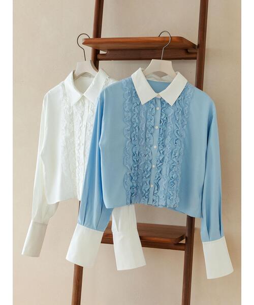 so4u(ソーフォーユー)の「フリルシャツ(シャツ/ブラウス・レディース・ホワイト/サックスブルー・F)」の12枚目の写真