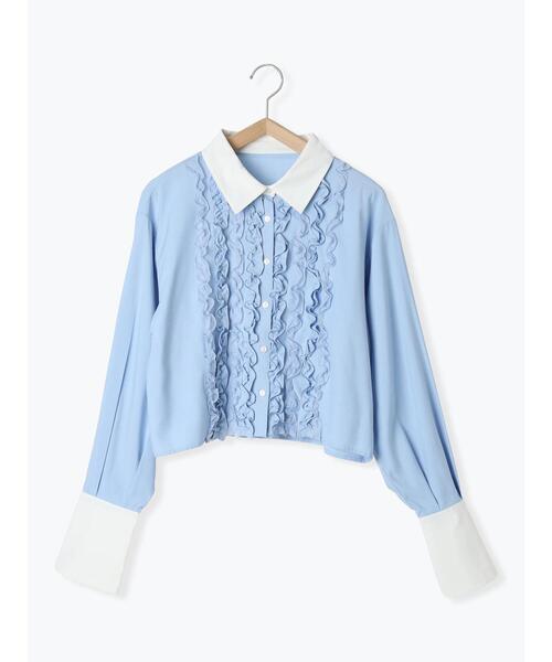 so4u(ソーフォーユー)の「フリルシャツ(シャツ/ブラウス・レディース・ホワイト/サックスブルー・F)」の10枚目の写真