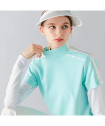 marie claire GOLF/マリクレール ゴルフ ゴルフウェア 吸汗速乾 UVカット 薄手 ダンボールニット 半袖 モックネック シャツ インナー セット セットアイテム