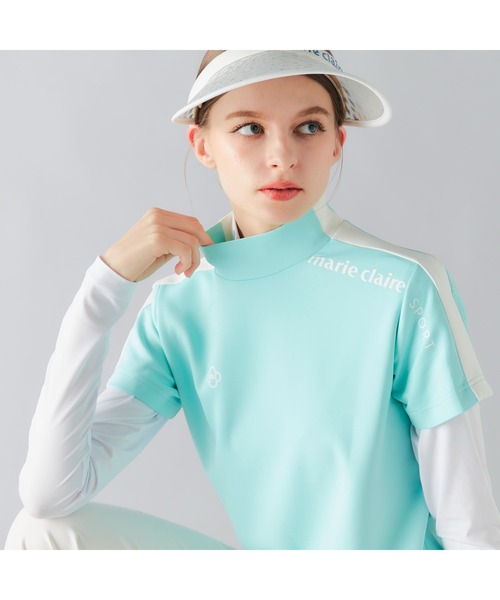 marie claire（マリ・クレール）の「marie claire GOLF/マリクレール ゴルフ ゴルフウェア 吸汗速乾 UVカット 薄手 ダンボールニット 半袖 モックネック シャツ インナー セット セットアイテム（Tシャツ/カットソー・レディース・ブルー/ブラック/ホワイト・M/L/LL）」の2枚目の写真