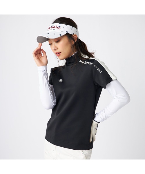 marie claire（マリ・クレール）の「marie claire GOLF/マリクレール ゴルフ ゴルフウェア 吸汗速乾 UVカット 薄手 ダンボールニット 半袖 モックネック シャツ インナー セット セットアイテム（Tシャツ/カットソー・レディース・ブルー/ブラック/ホワイト・M/L/LL）」の5枚目の写真