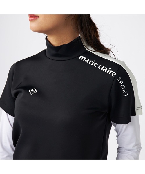 marie claire（マリ・クレール）の「marie claire GOLF/マリクレール ゴルフ ゴルフウェア 吸汗速乾 UVカット 薄手 ダンボールニット 半袖 モックネック シャツ インナー セット セットアイテム（Tシャツ/カットソー・レディース・ブルー/ブラック/ホワイト・M/L/LL）」の11枚目の写真