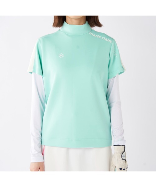 marie claire（マリ・クレール）の「marie claire GOLF/マリクレール ゴルフ ゴルフウェア 吸汗速乾 UVカット 薄手 ダンボールニット 半袖 モックネック シャツ インナー セット セットアイテム（Tシャツ/カットソー・レディース・ブルー/ブラック/ホワイト・M/L/LL）」の20枚目の写真