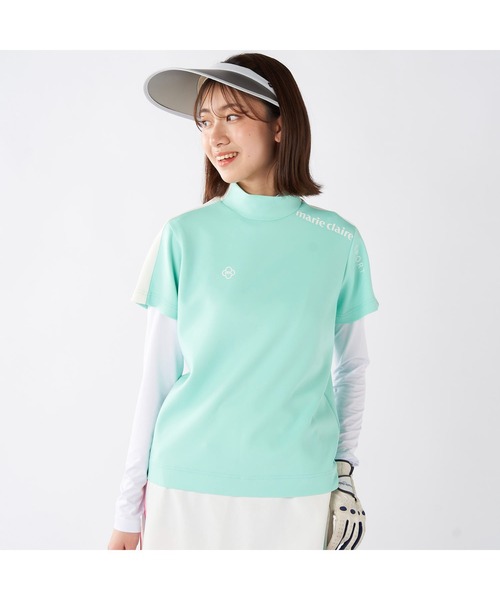 marie claire（マリ・クレール）の「marie claire GOLF/マリクレール ゴルフ ゴルフウェア 吸汗速乾 UVカット 薄手 ダンボールニット 半袖 モックネック シャツ インナー セット セットアイテム（Tシャツ/カットソー・レディース・ブルー/ブラック/ホワイト・M/L/LL）」の16枚目の写真