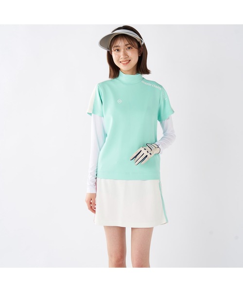 marie claire（マリ・クレール）の「marie claire GOLF/マリクレール ゴルフ ゴルフウェア 吸汗速乾 UVカット 薄手 ダンボールニット 半袖 モックネック シャツ インナー セット セットアイテム（Tシャツ/カットソー・レディース・ブルー/ブラック/ホワイト・M/L/LL）」の18枚目の写真