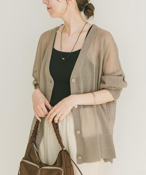 ITEMS URBANRESEARCH（アイテムズ アーバンリサーチ）の「シアーVネックニットカーディガン（カーディガン/ボレロ・レディース・ミント/モカ/ブラック/グレー系その他・FREE）」の3枚目の写真