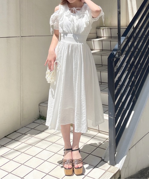 one way(ワンウェイ)の「楊柳と花柄ラッフルワンピース(ワンピース・レディース・ベージュ系その他/ホワイト系その他/ホワイト/ブラック・FREE)」の9枚目の写真